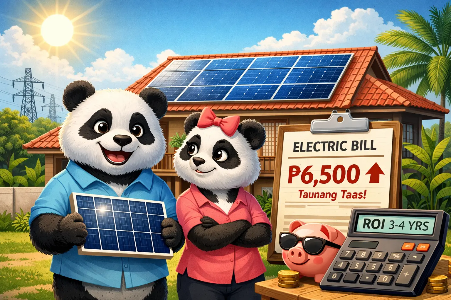 panda holding solar panel